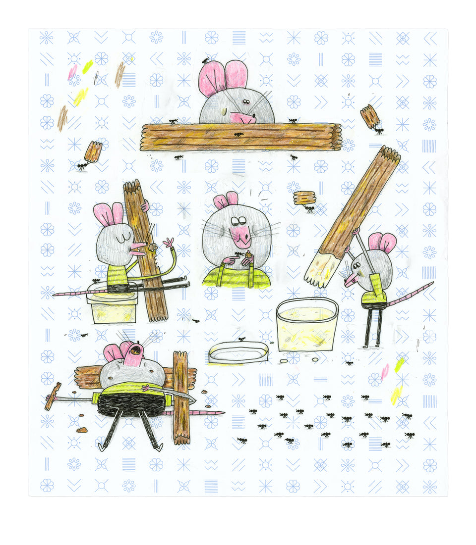 El ratón se come lo que quedó en la bolsa y lo comparte con las hormigas